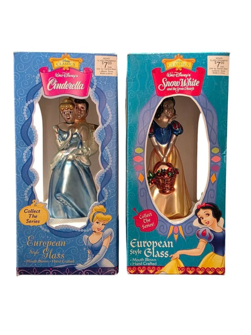Vintage Disney Snow White Cinderella Prince Charming European Glass Ornaments
